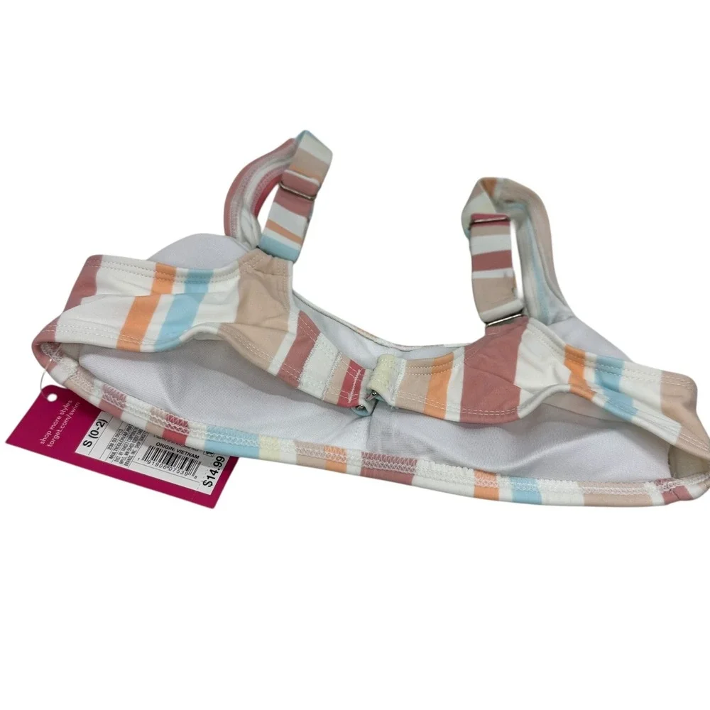 Xhilaration Women's Striped Bikini Top Size S‎ Coral Peach Blue White